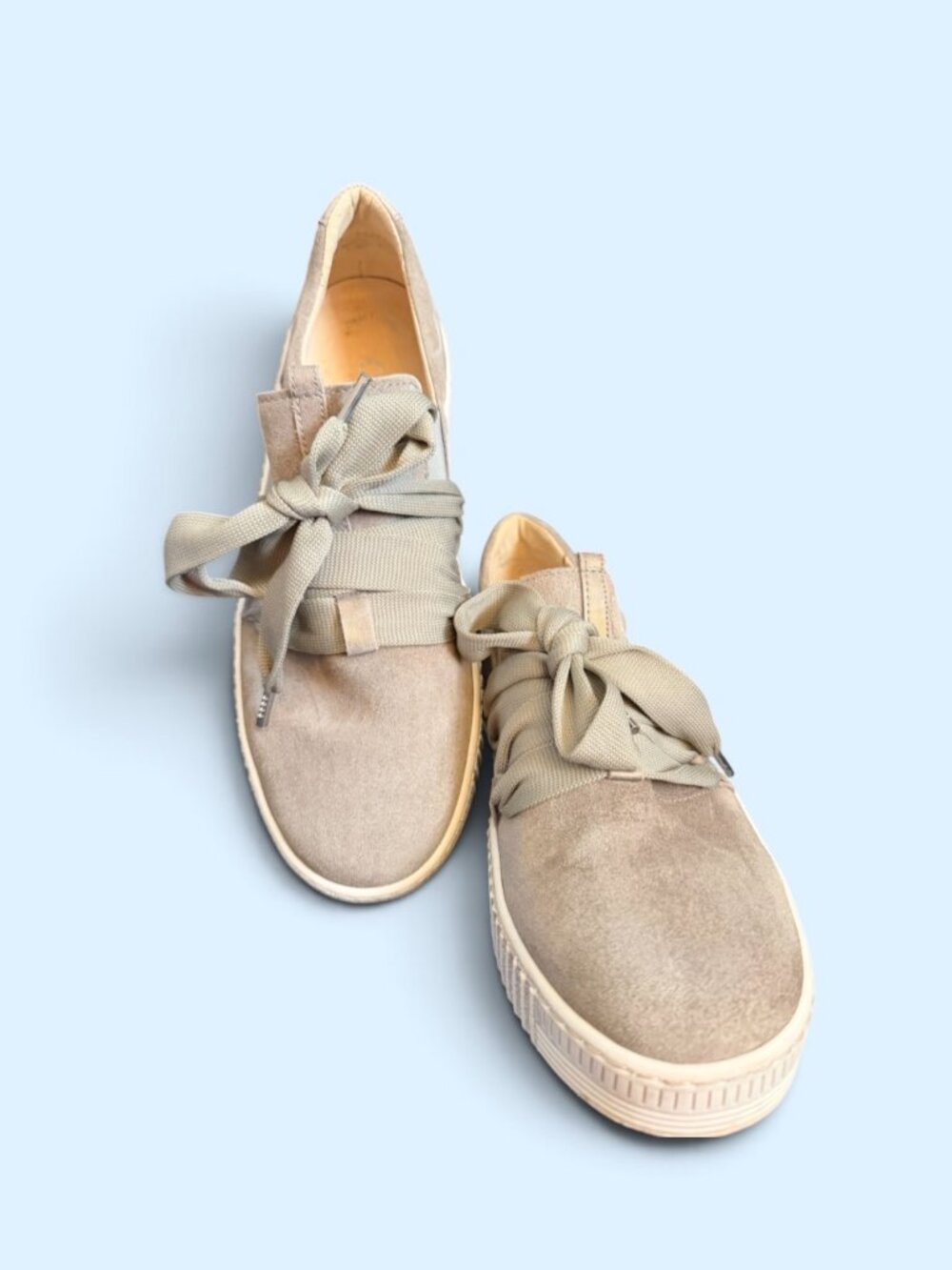 Gabor Bow Dora Sage Green Suede Platform Sneaker Style 83.333 Sz 7